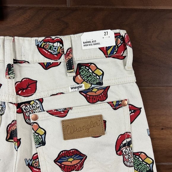 Wrangler Size 27 Read My Lips‎ Rolling Stones Barrel 652 Denim Jeans RARE - Picture 9 of 10